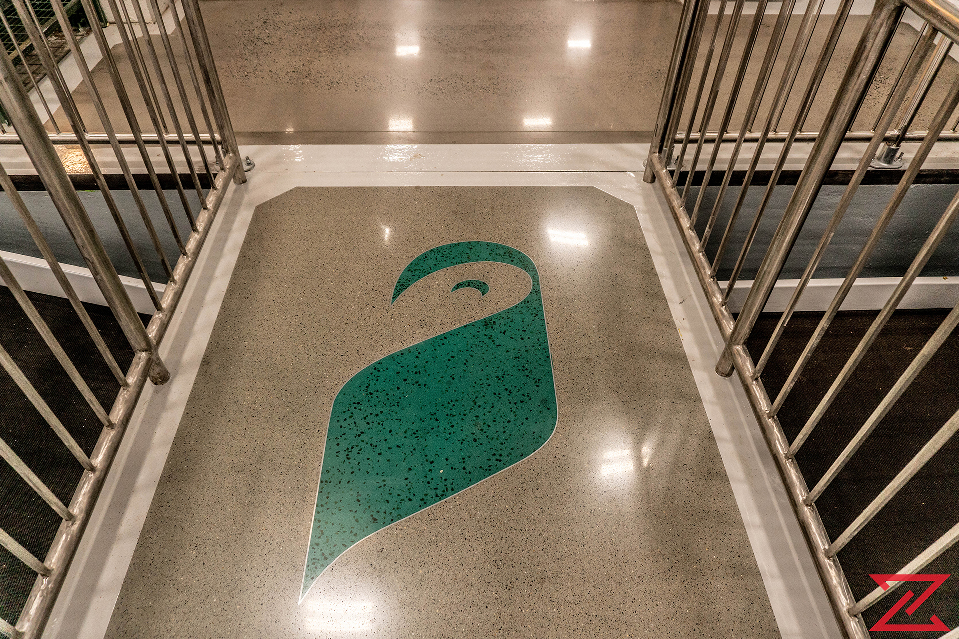 example of a logo in polished concrete floor